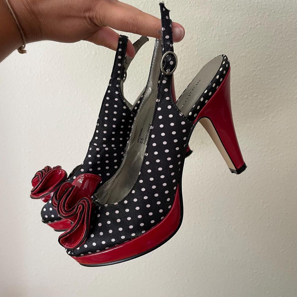 Y2K Polka Dot Sling Back High Heels Retro Twee Romcom | Size US 6.5